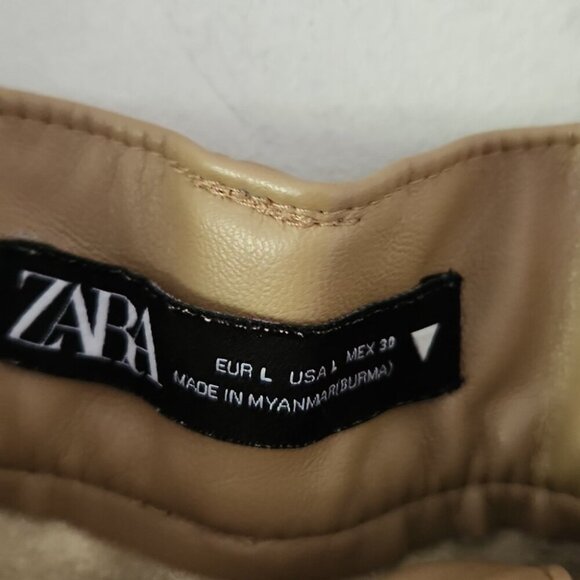 ZARA | Faux Leather Pants Cropped Beige Sz L - Picture 5 of 6